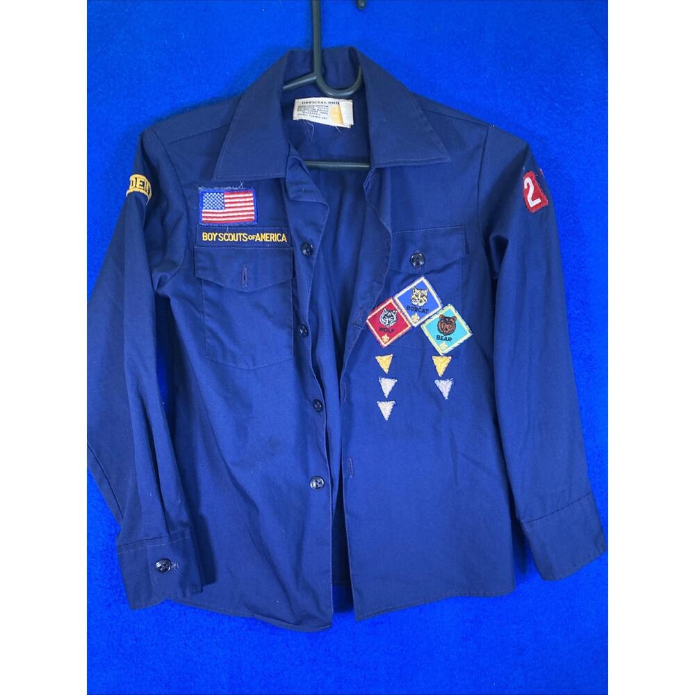 Vintage BSA Boy Scouts of America Cub Scout Uniform Shirt Blue Size 12 Patches - Picture 2 of 15